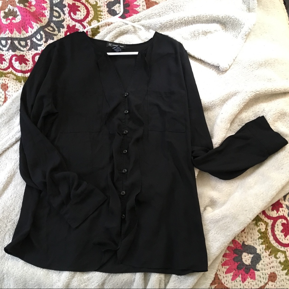 INC Ruffle Front Button Down Blouse